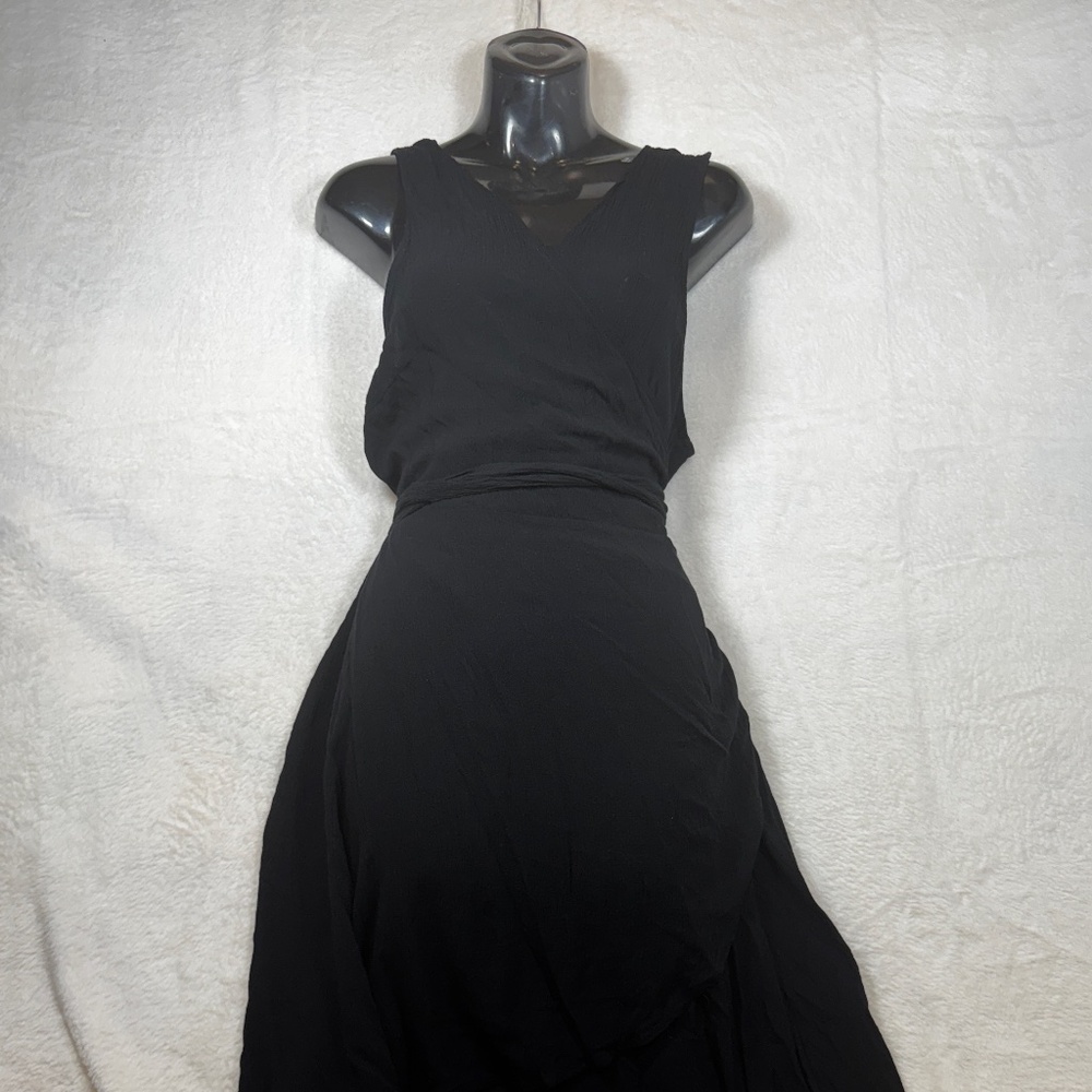Turquoise Couture Wrap Dress Womens Size XL Black Crepe Goth Knee Length
